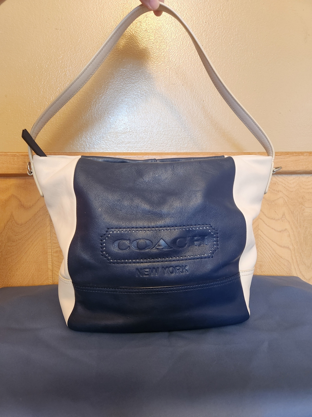 Coach Navy and White Leather Hobo Shoulder Bag